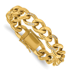 Chisel Stainless Steel Polished Yellow IP-plated with CZ 8 inch Curb Link Bracelet SRB3096-8