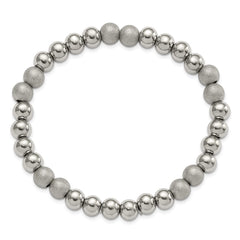 Chisel Stainless Steel Polished and Laser-cut 8mm Beaded Stretch Bracelet SRB3100