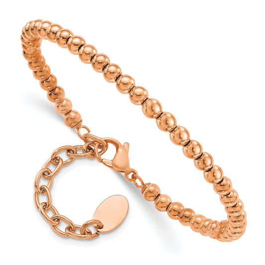 Chisel Stainless Steel Polished Rose IP-plated 4mm Beaded 6.5 inch Bracelet with 1.5 inch Extension SRB3111R-6.5