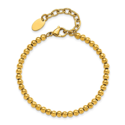 Chisel Stainless Steel Polished Yellow IP-plated 4mm Beaded 6.5 inch Bracelet with 1.5 inch Extension SRB3111Y-6.5