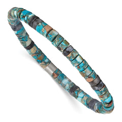 Chisel Stainless Steel Brushed Blue Sediment and Black Spectrolite Beaded Stretch Bracelet SRB3119