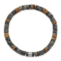 Chisel Stainless Steel Brushed Black Spectrolite and Grain Stone Beaded Stretch Bracelet SRB3124
