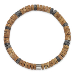 Chisel Stainless Steel Grain Stone and Black Spectrolite Beaded Stretch Bracelet SRB3125