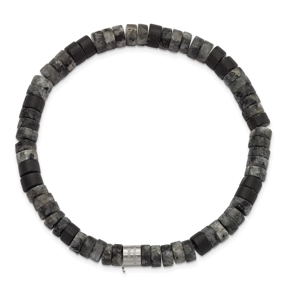 Chisel Stainless Steel Brushed Spectrolite and Black Agate Beaded Stretch Bracelet SRB3126