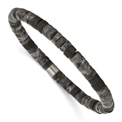 Chisel Stainless Steel Brushed Spectrolite and Black Agate Beaded Stretch Bracelet SRB3126