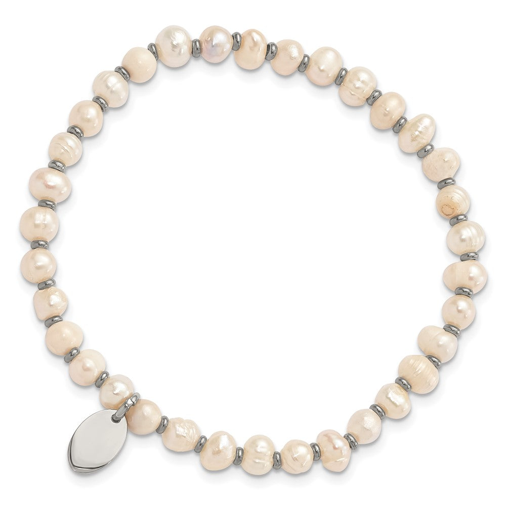 Chisel Stainless Steel Polished 5.5mm Freshwater Cultured Pearl Beaded Stretch Bracelet SRB3138
