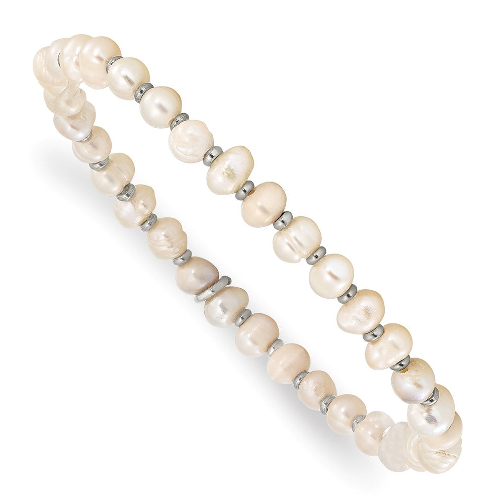 Chisel Stainless Steel Polished 5.5mm Freshwater Cultured Pearl Beaded Stretch Bracelet SRB3138