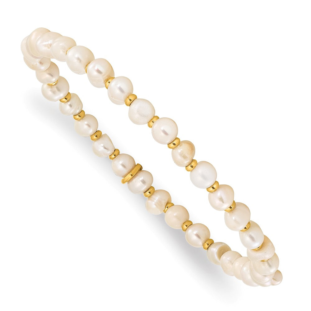 Chisel Stainless Steel Polished Yellow IP-plated 5.5mm Freshwater Cultured Pearl Beaded Stretch Bracelet SRB3138Y