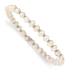 Chisel Stainless Steel Polished 5.5mm Freshwater Cultured Pearl Beaded Stretch Bracelet SRB3138
