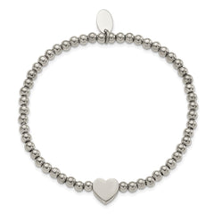 Chisel Stainless Steel Polished Heart 4mm Beaded Stretch Bracelet SRB3139