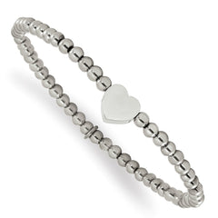 Chisel Stainless Steel Polished Heart 4mm Beaded Stretch Bracelet SRB3139
