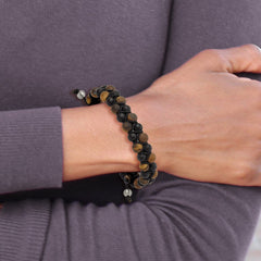 Chisel Stainless Steel Brushed Tiger's Eye and Black Agate Black Nylon Adjustable Bracelet SRB3141