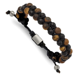 Chisel Stainless Steel Brushed Tiger's Eye and Black Agate Black Nylon Adjustable Bracelet SRB3141