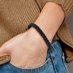 Chisel Stainless Steel Brushed Black Agate Black Nylon Adjustable Bracelet SRB3144
