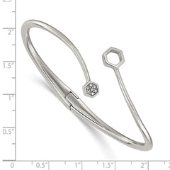 Chisel Stainless Steel Polished with Crystals 6.75 inch Hinged Cuff Bangle SRB3151