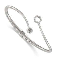 Chisel Stainless Steel Polished with Crystals 6.75 inch Hinged Cuff Bangle SRB3151