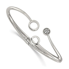Chisel Stainless Steel Polished with Crystals 6.75 inch Hinged Cuff Bangle SRB3152