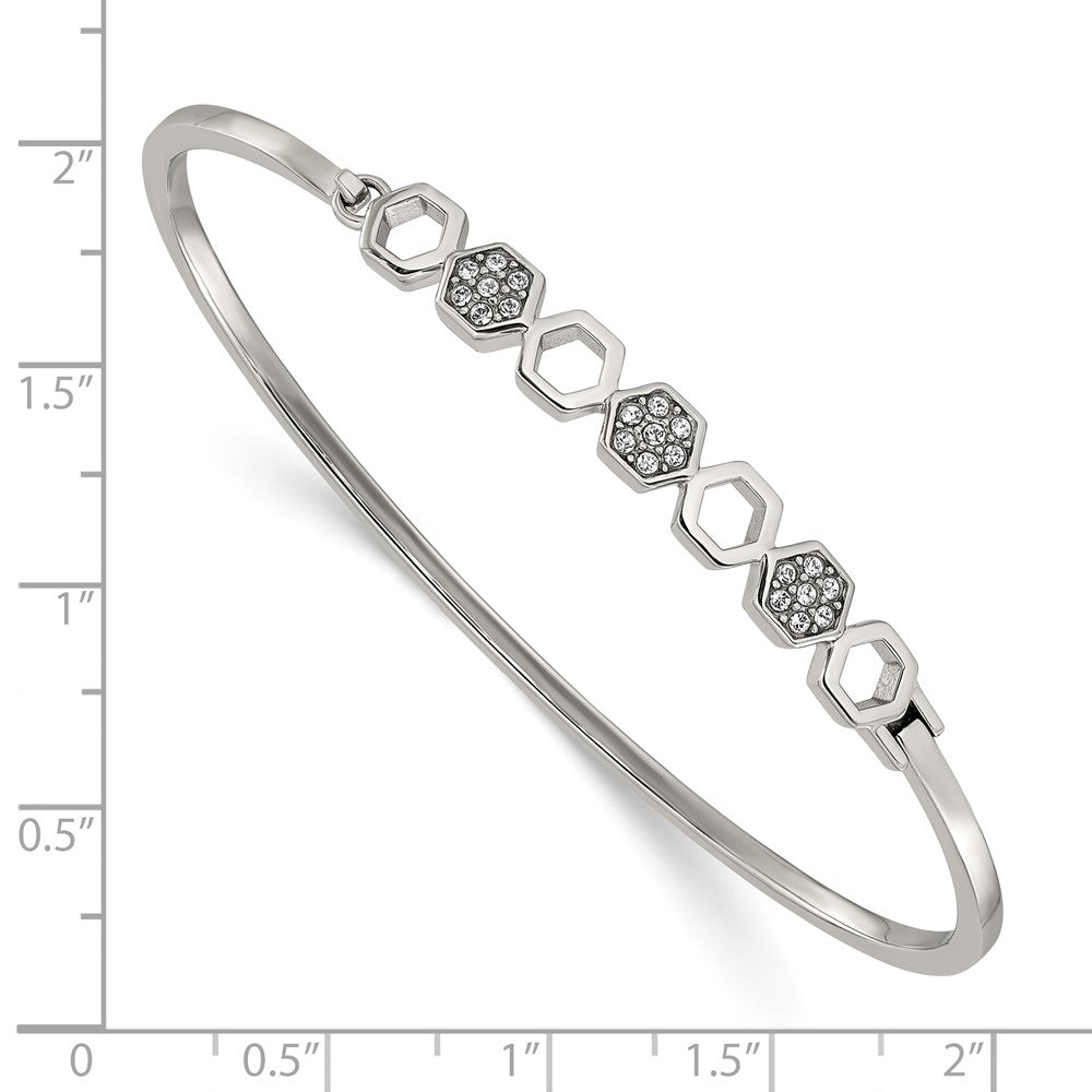 Chisel Stainless Steel Polished with Crystals Hexagons 6.5 inch Hinged Bangle SRB3154