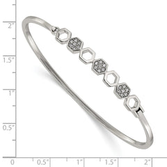 Chisel Stainless Steel Polished with Crystals Hexagons 6.5 inch Hinged Bangle SRB3154