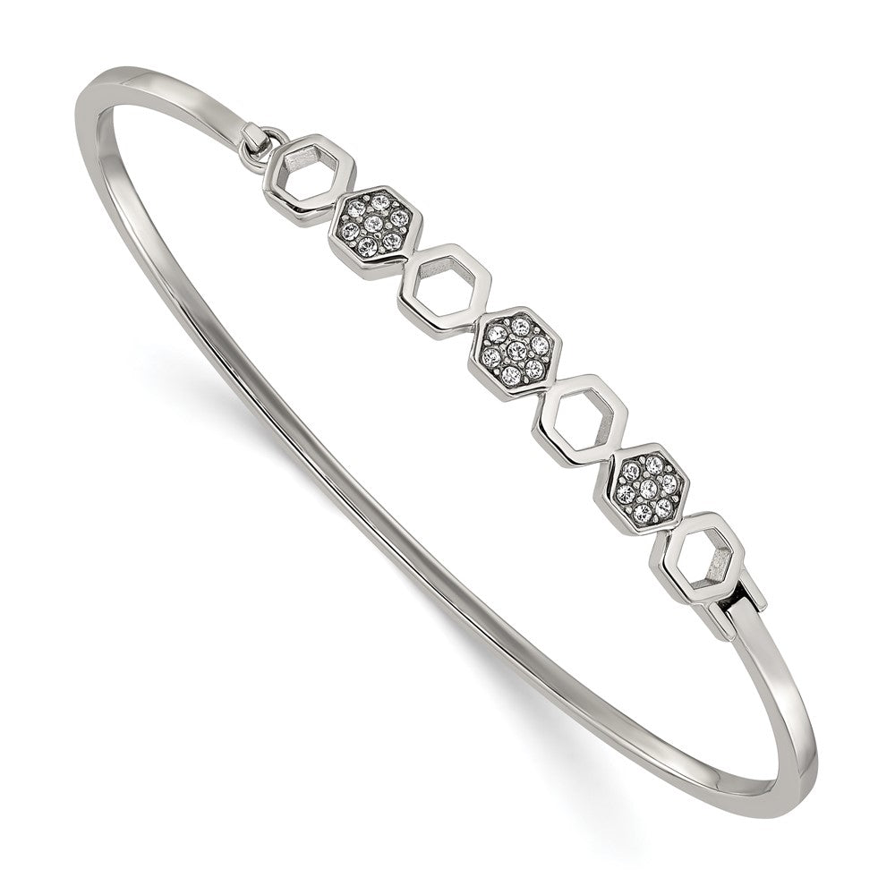 Chisel Stainless Steel Polished with Crystals Hexagons 6.5 inch Hinged Bangle SRB3154
