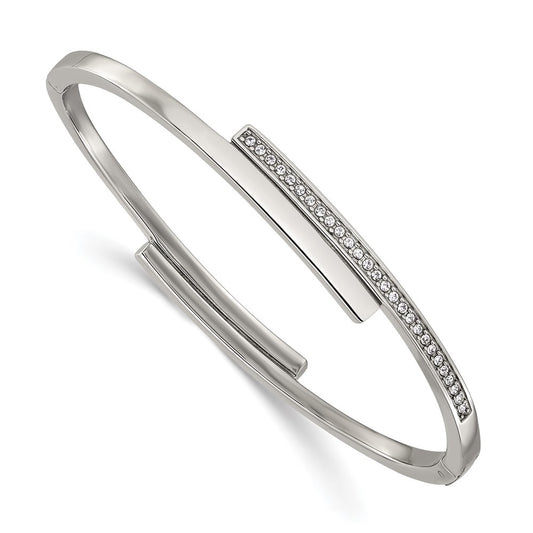 Chisel Stainless Steel Polished with Crystals 6.75 inch Hinged Bangle SRB3155