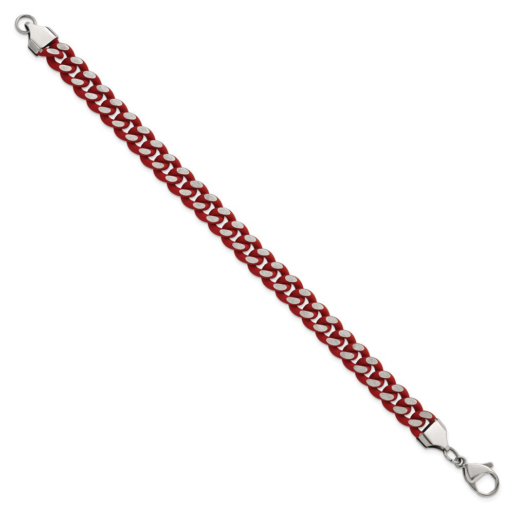 Chisel Stainless Steel Polished with Red Enamel and Rubber Coating 9mm 8.5 inch Curb Chain Bracelet SRB3159-8.5