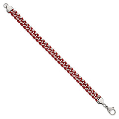 Chisel Stainless Steel Polished with Red Enamel and Rubber Coating 9mm 8.5 inch Curb Chain Bracelet SRB3159-8.5