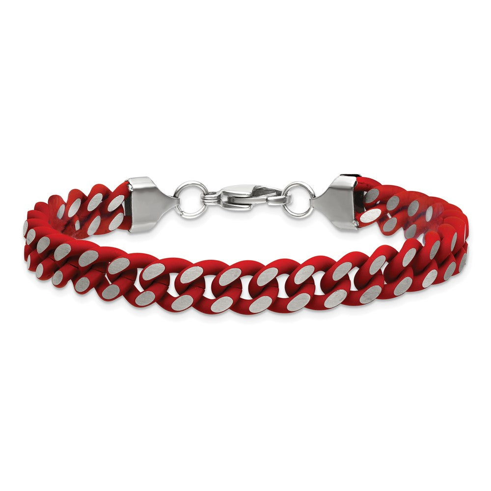 Chisel Stainless Steel Polished with Red Enamel and Rubber Coating 9mm 8.5 inch Curb Chain Bracelet SRB3159-8.5