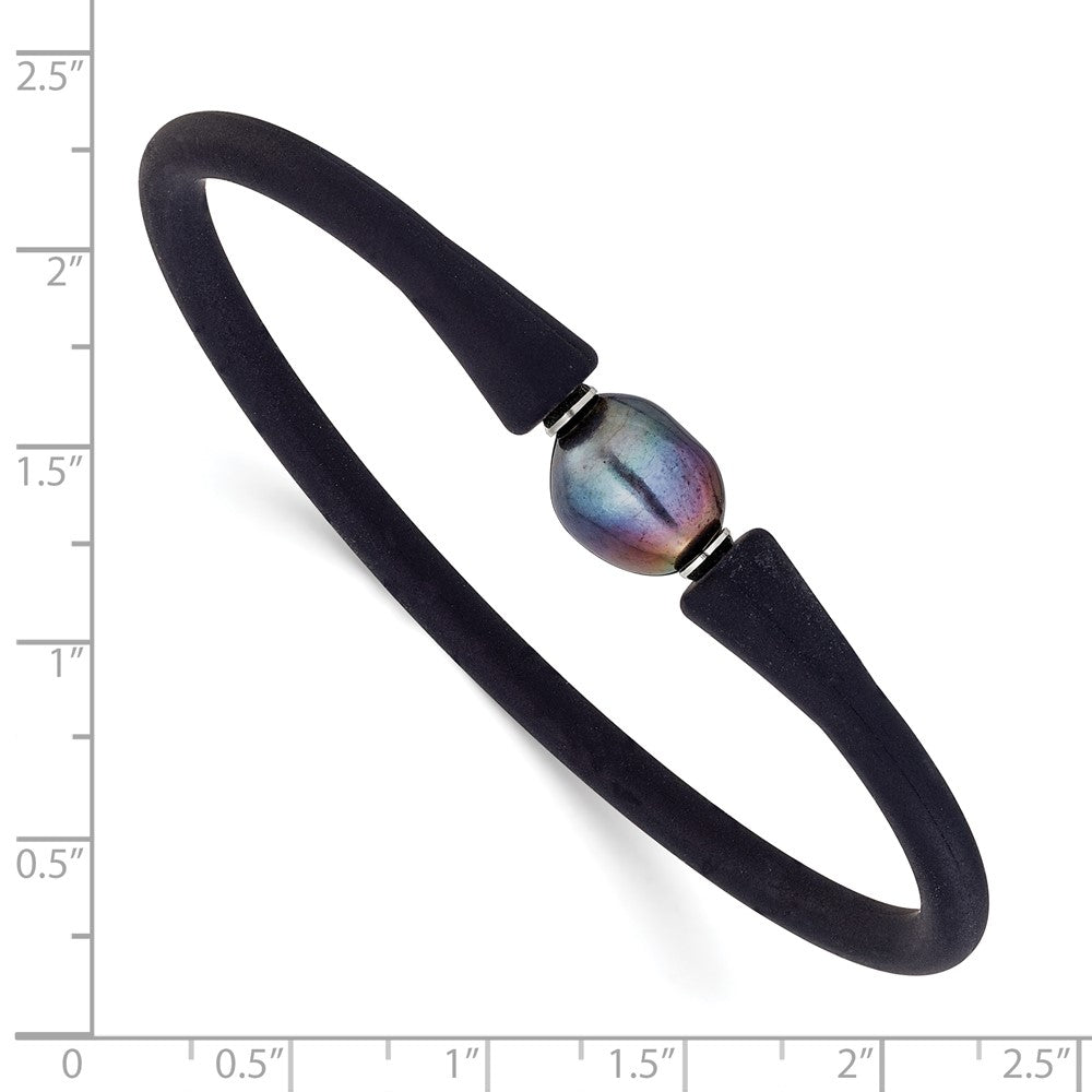 Chisel Stainless Steel Polished 9-10mm Black Baroque Freshwater Cultured Pearl on Black Silicone 6.75 inch Bracelet SRB3163BKBK