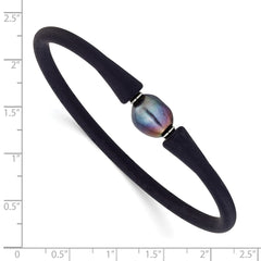 Chisel Stainless Steel Polished 9-10mm Black Baroque Freshwater Cultured Pearl on Black Silicone 6.75 inch Bracelet SRB3163BKBK