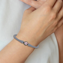 Chisel Stainless Steel Polished 9-10mm Black Baroque Freshwater Cultured Pearl on Grey Silicone 6.75 inch Bracelet SRB3163BKGR