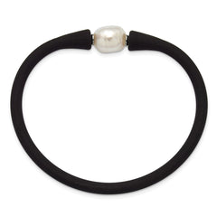 Chisel Stainless Steel Polished 9-10mm White Baroque Freshwater Cultured Pearl on Black Silicone 6.75 inch Bracelet SRB3163WHBK