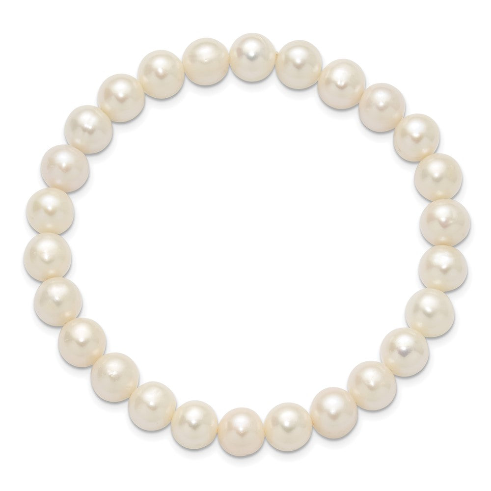 Chisel 8-9mm White Round Freshwater Cultured Pearl 7.25 inch Stretch Bracelet SRB3164