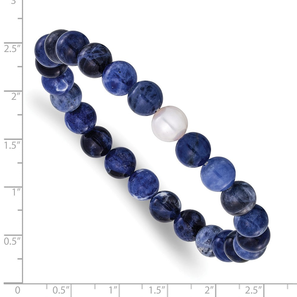 Chisel 8-9mm Lapis and White Freshwater Cultured Pearl Beaded 7.25 inch Stretch Bracelet SRB3167