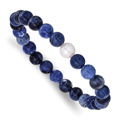 Chisel 8-9mm Lapis and White Freshwater Cultured Pearl Beaded 7.25 inch Stretch Bracelet SRB3167