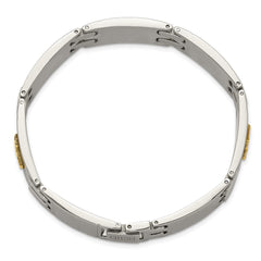 Chisel Stainless Steel Polished with Diamond-cut 14K Gold Accent Cross 8 inch Link Bracelet SRB3170-8