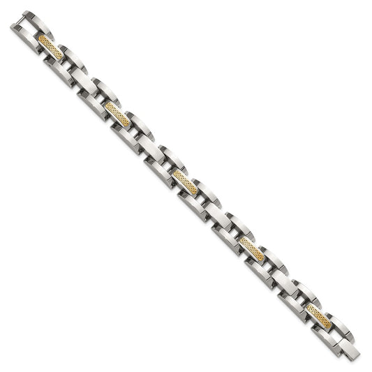 Chisel Stainless Steel Polished with 14K Gold Accent 8.25 inch Link Bracelet SRB3171-8.25