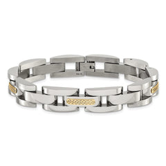 Chisel Stainless Steel Polished with 14K Gold Accent 8.25 inch Link Bracelet SRB3171-8.25