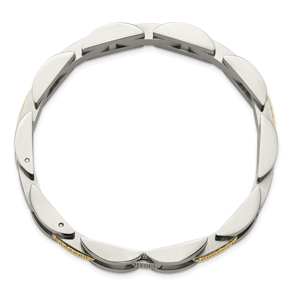 Chisel Stainless Steel Polished with 14K Gold Accent 8.25 inch Link Bracelet SRB3171-8.25