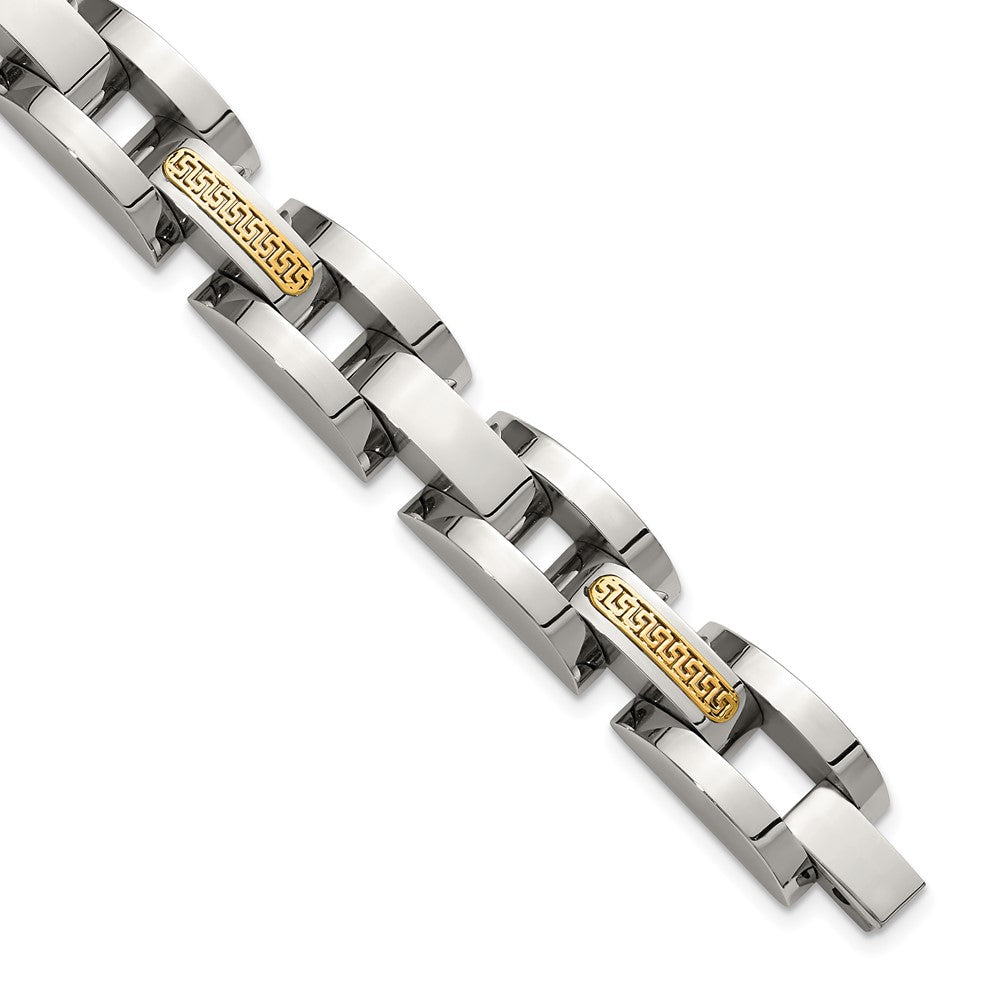 Chisel Stainless Steel Polished with 14K Gold Accent 8.25 inch Link Bracelet SRB3171-8.25