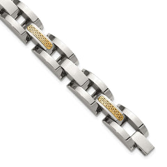 Chisel Stainless Steel Polished with 14K Gold Accent 8.25 inch Link Bracelet SRB3171-8.25