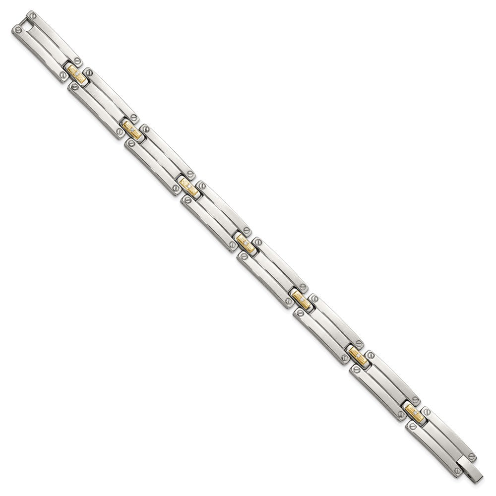 Chisel Stainless Steel Polished with 14K Gold Accent and 1/15ct. Diamond 8.5 inch Link Bracelet SRB3173-8.5