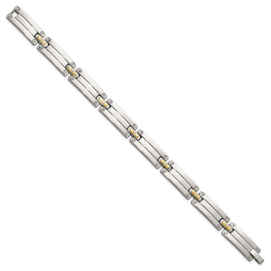 Chisel Stainless Steel Polished with 14K Gold Accent and 1/15ct. Diamond 8.5 inch Link Bracelet SRB3173-8.5