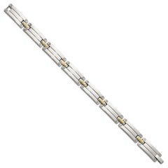 Chisel Stainless Steel Polished with 14K Gold Accent and 1/15ct. Diamond 8.5 inch Link Bracelet SRB3173-8.5
