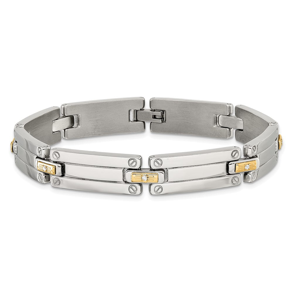 Chisel Stainless Steel Polished with 14K Gold Accent and 1/15ct. Diamond 8.5 inch Link Bracelet SRB3173-8.5
