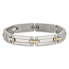 Chisel Stainless Steel Polished with 14K Gold Accent and 1/15ct. Diamond 8.5 inch Link Bracelet SRB3173-8.5