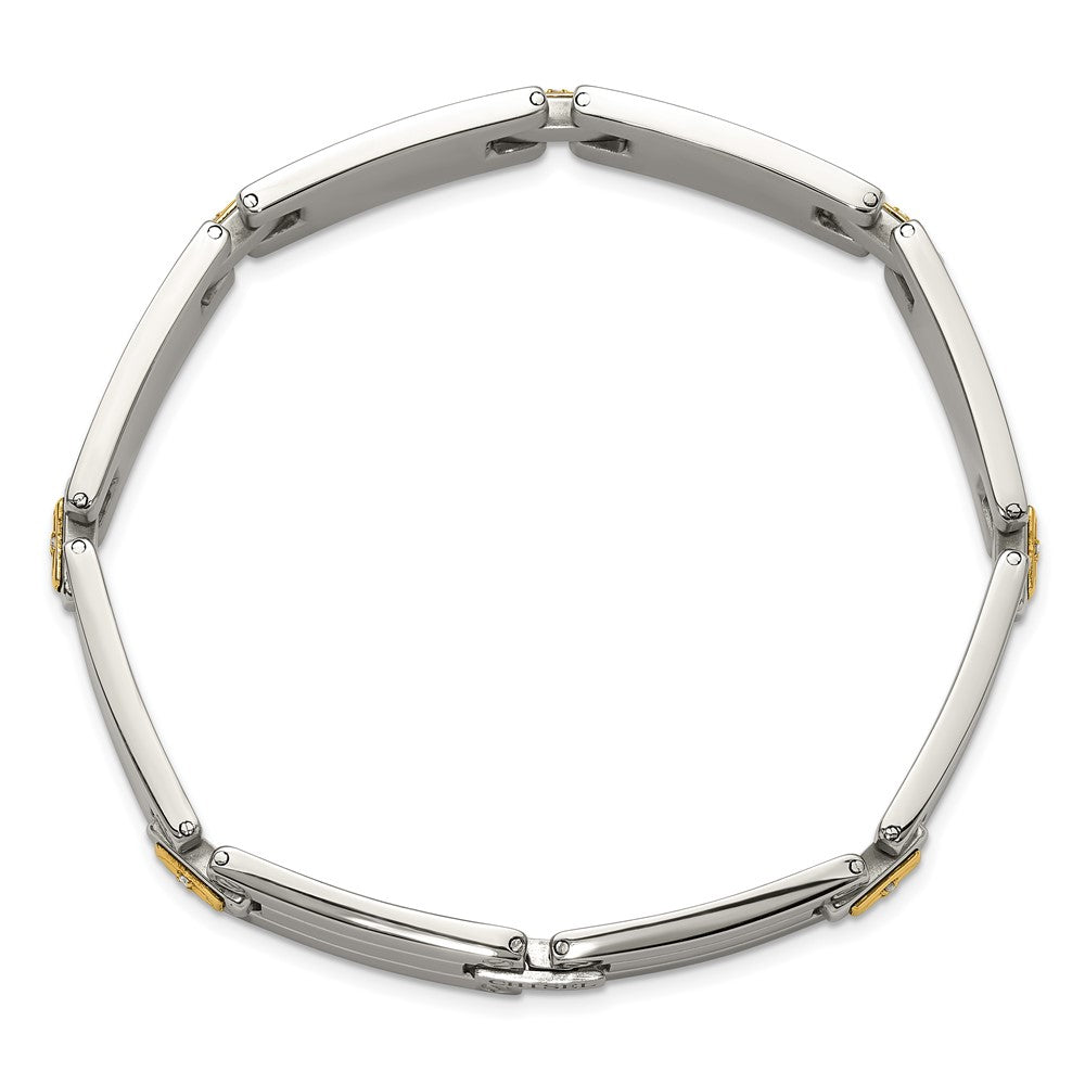 Chisel Stainless Steel Polished with 14K Gold Accent and 1/15ct. Diamond 8.5 inch Link Bracelet SRB3173-8.5