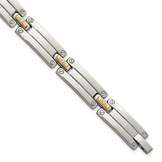 Chisel Stainless Steel Polished with 14K Gold Accent and 1/15ct. Diamond 8.5 inch Link Bracelet SRB3173-8.5