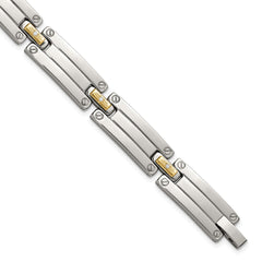 Chisel Stainless Steel Polished with 14K Gold Accent and 1/15ct. Diamond 8.5 inch Link Bracelet SRB3173-8.5