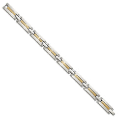 Chisel Stainless Steel Polished with 14K Gold Accent Basket Weave Pattern 8.5 inch Link Bracelet SRB3174-8.5